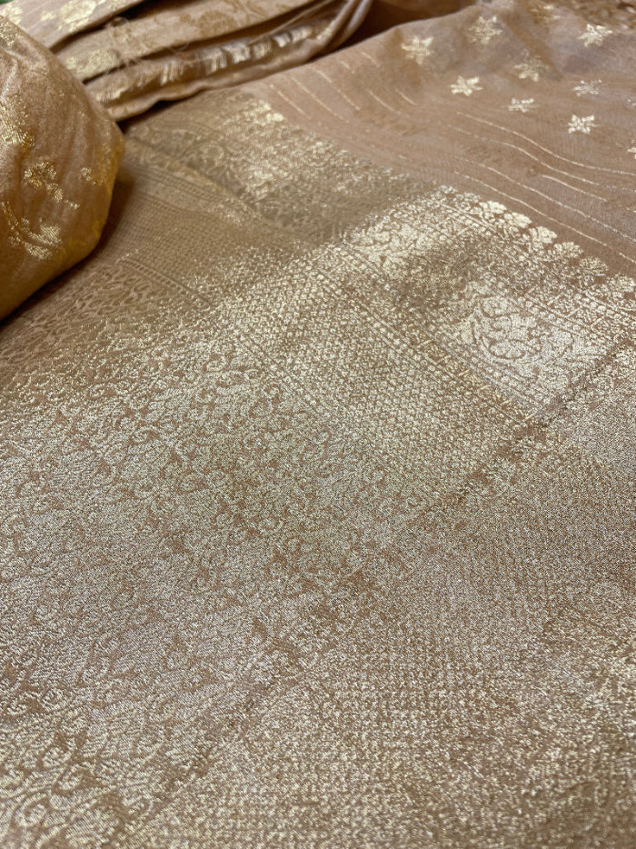 Gold Chiffon silk saree, Gold jaal banarasi silk saree