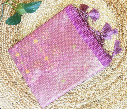 Lavendar banarasi silk, organza saree