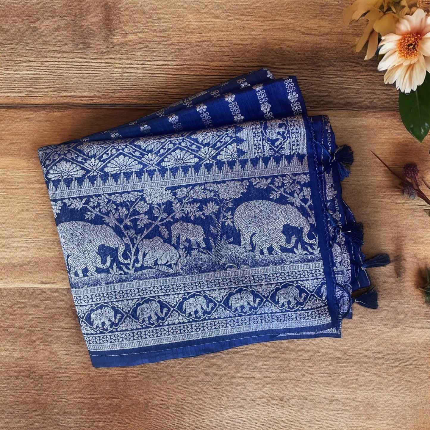 NAVY BLUE SEMI KATAN SILK SAREE
