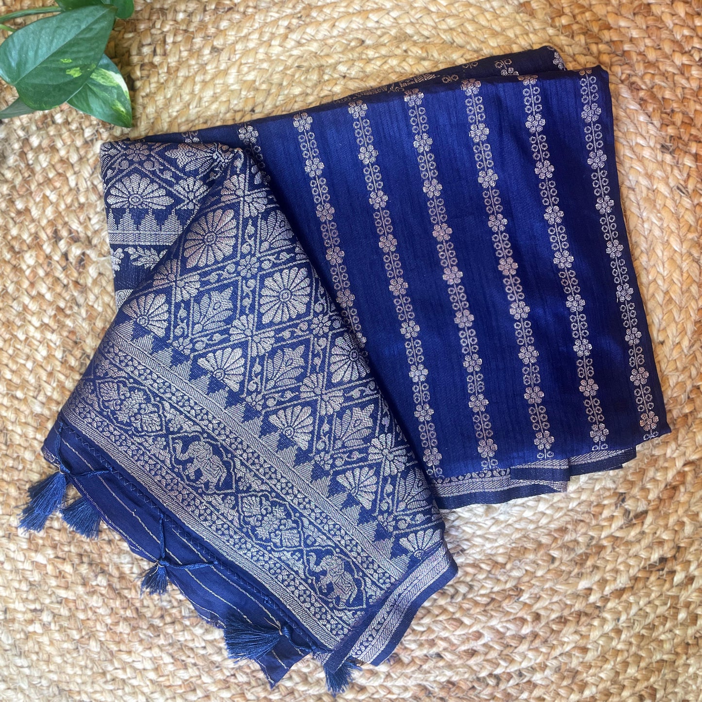 NAVY BLUE SEMI KATAN SILK SAREE
