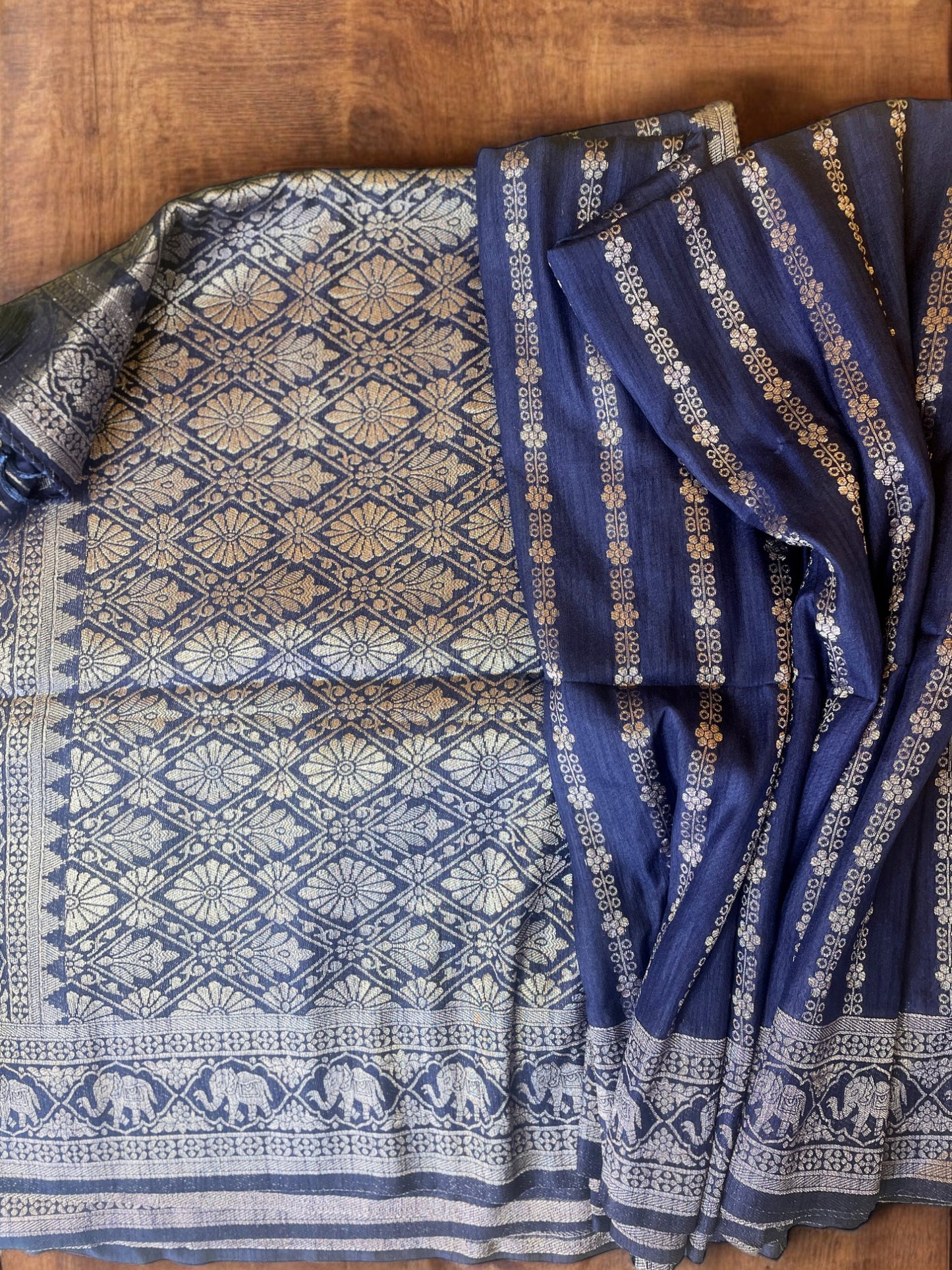 NAVY BLUE SEMI KATAN SILK SAREE