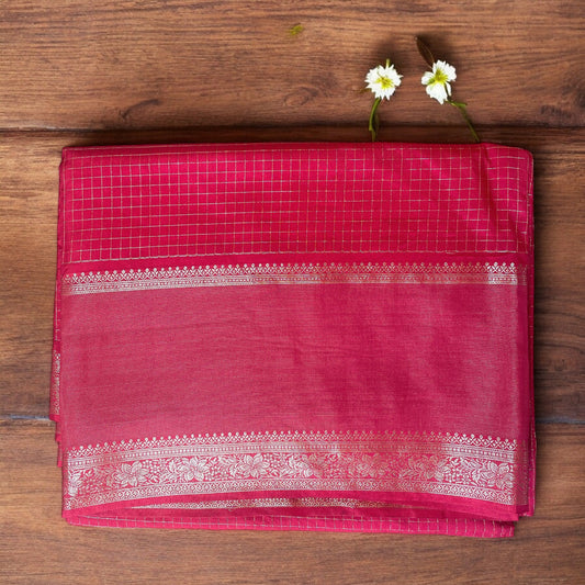 RED CHECKED MOONGA SILK SAREE