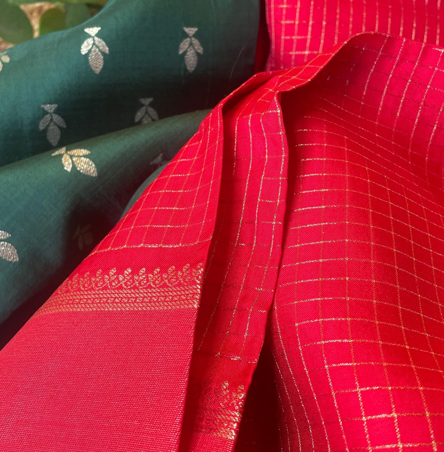 RED CHECKED MOONGA SILK SAREE