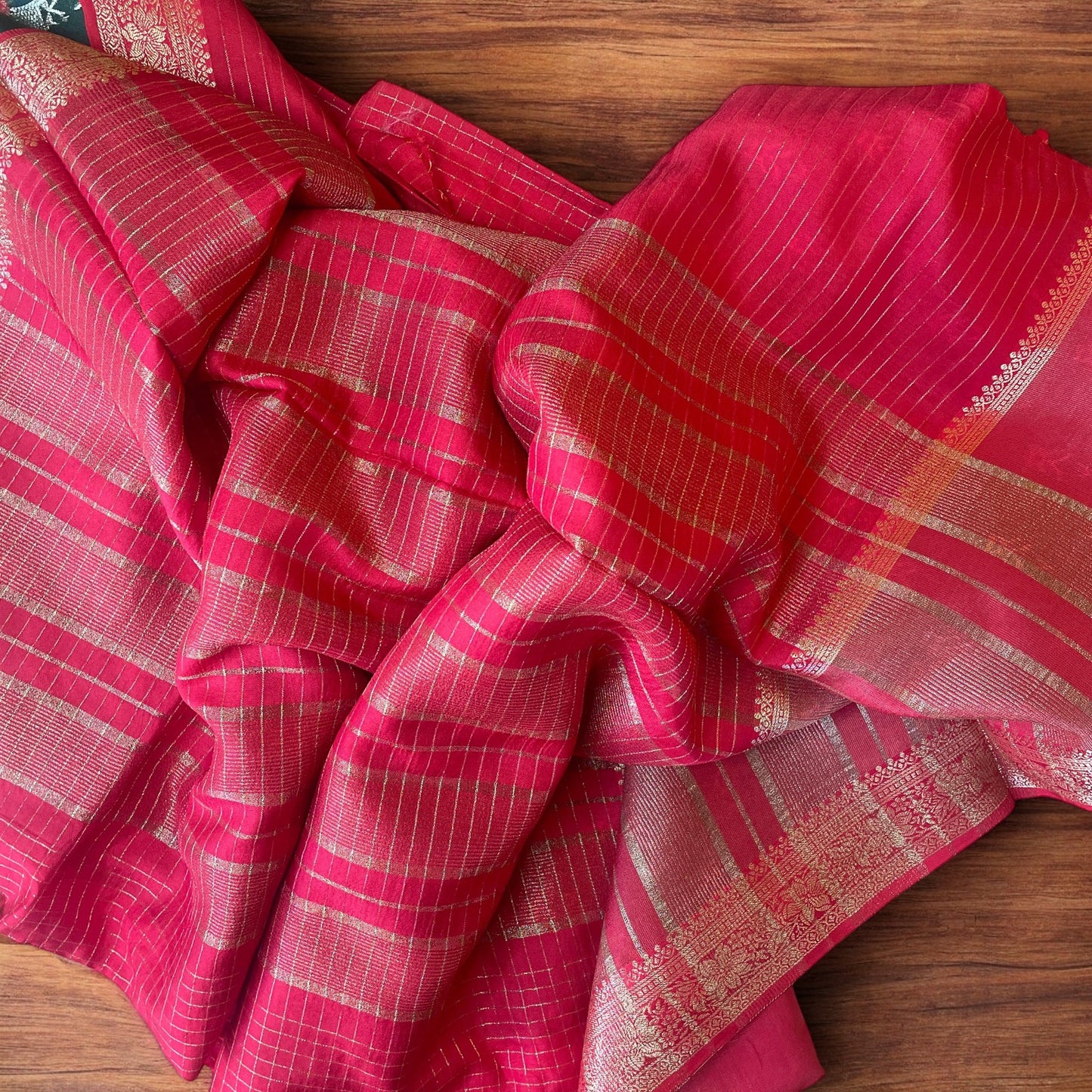 RED CHECKED MOONGA SILK SAREE