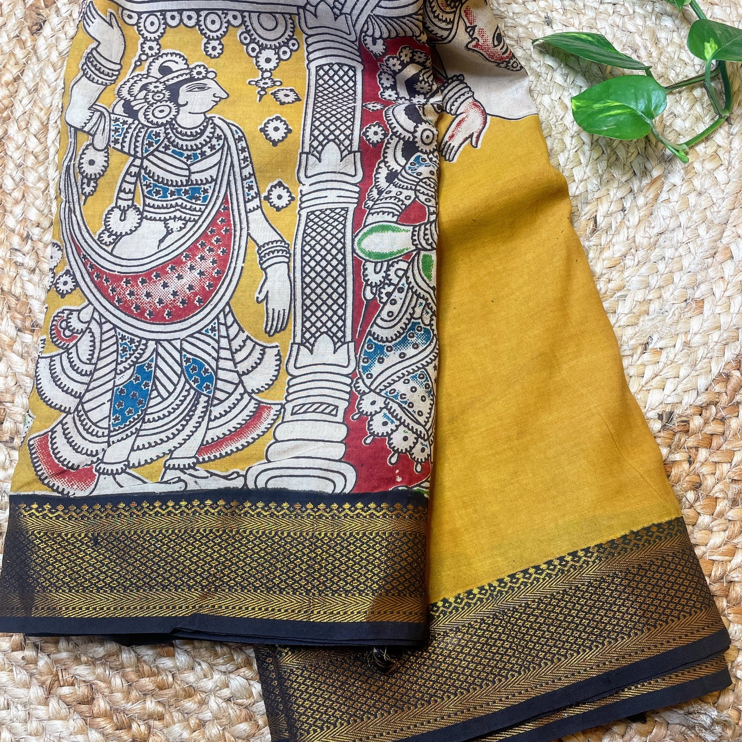 MUSTURD YELLOW CHENNURI KALAMKARI SILK SAREE