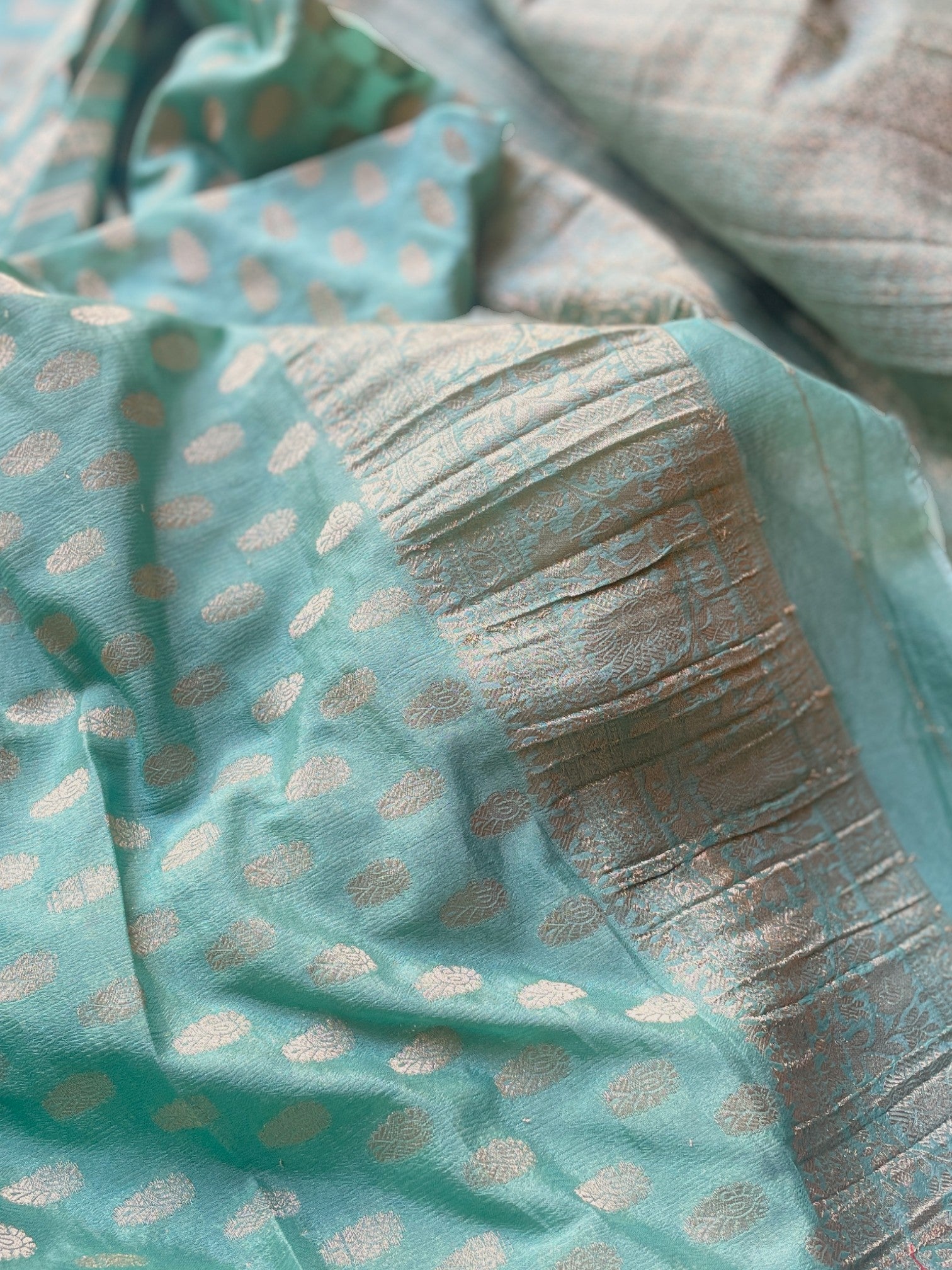 Green chiifon silk saree , Crepe chiffon silk saree
