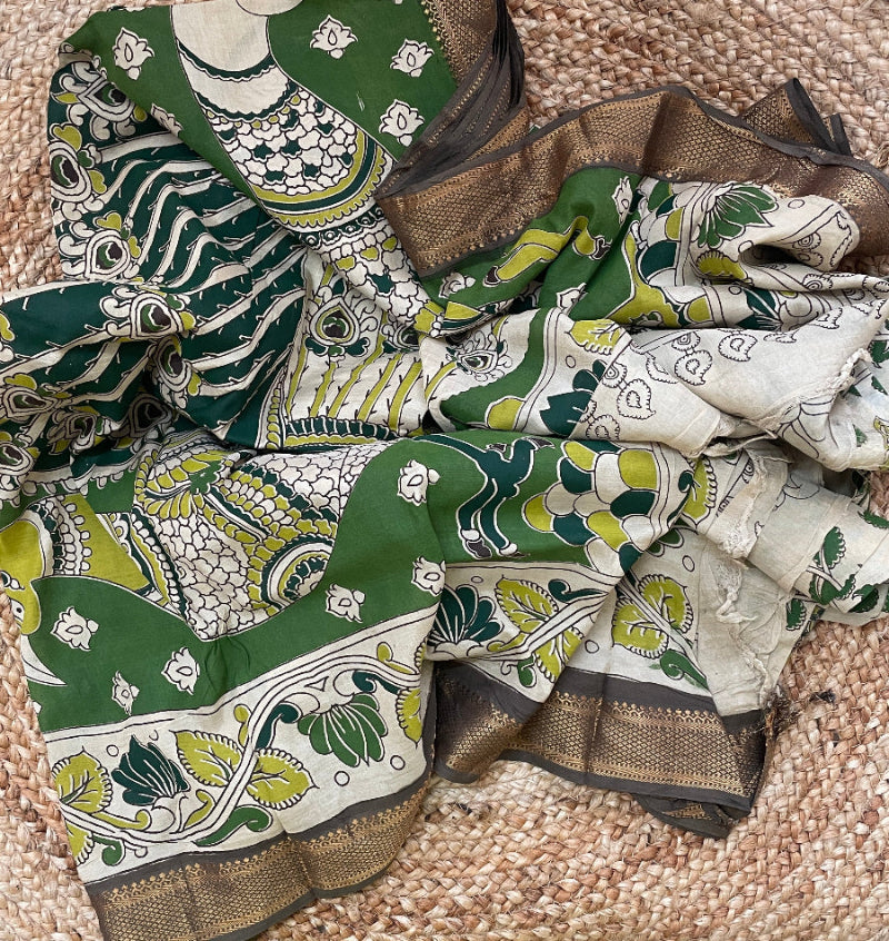 GREEN KALAMKARI CHENNURI SILK SAREE, CHENURI SILK SAREE