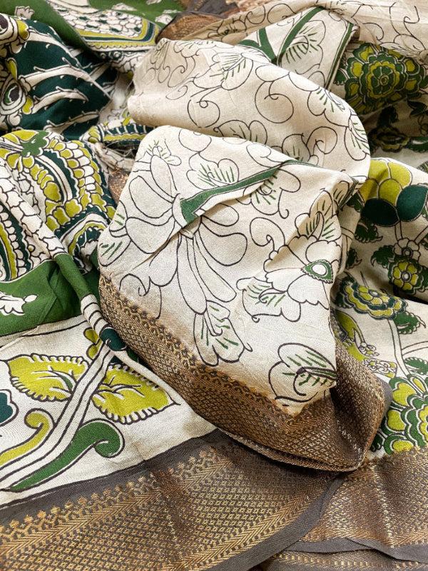 GREEN KALAMKARI CHENNURI SILK SAREE, CHENURI SILK SAREE