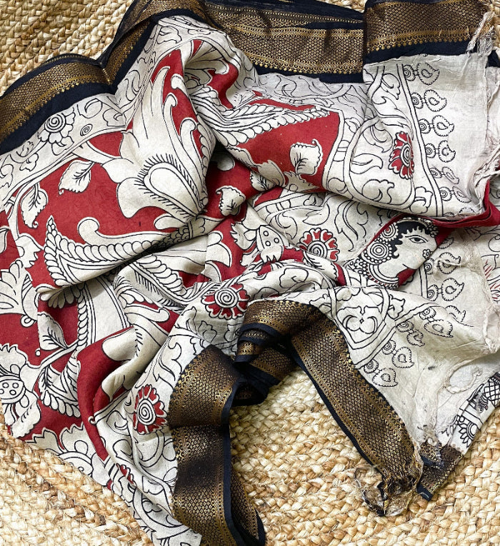 RED KALAMKARI CHENNURI SILK SAREE, CHENURI SILK SAREE