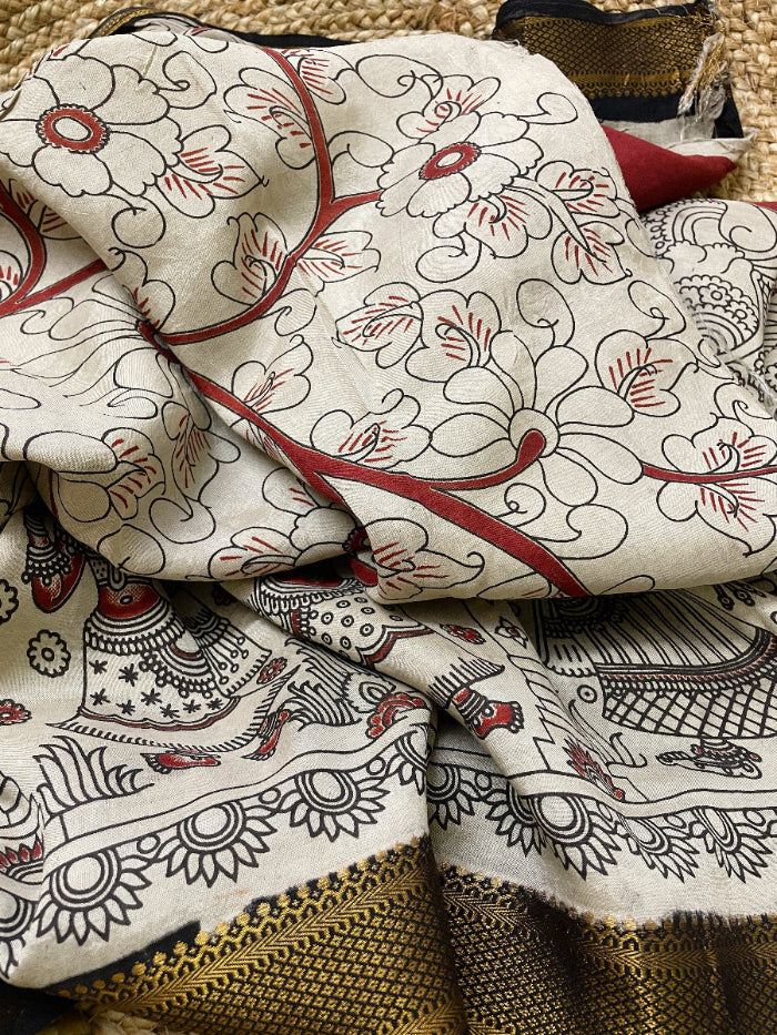 RED KALAMKARI CHENNURI SILK SAREE, CHENURI SILK SAREE