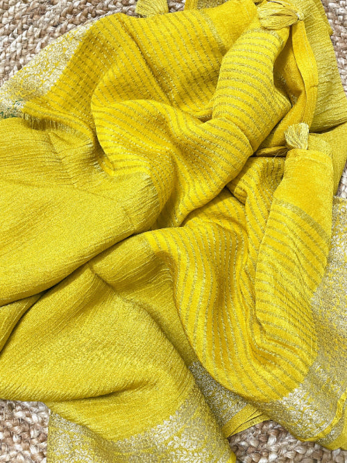 Yellow silk saree, Yellow banarasi silk saree, Yellow Haldi saree