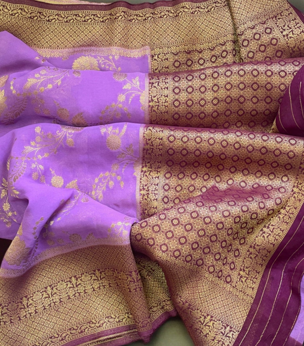 lavender georgette silk saree