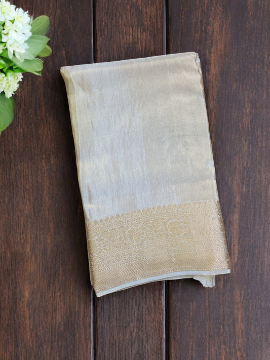 White tissue silk saree, Cream white silk saree, Half white wedding saree