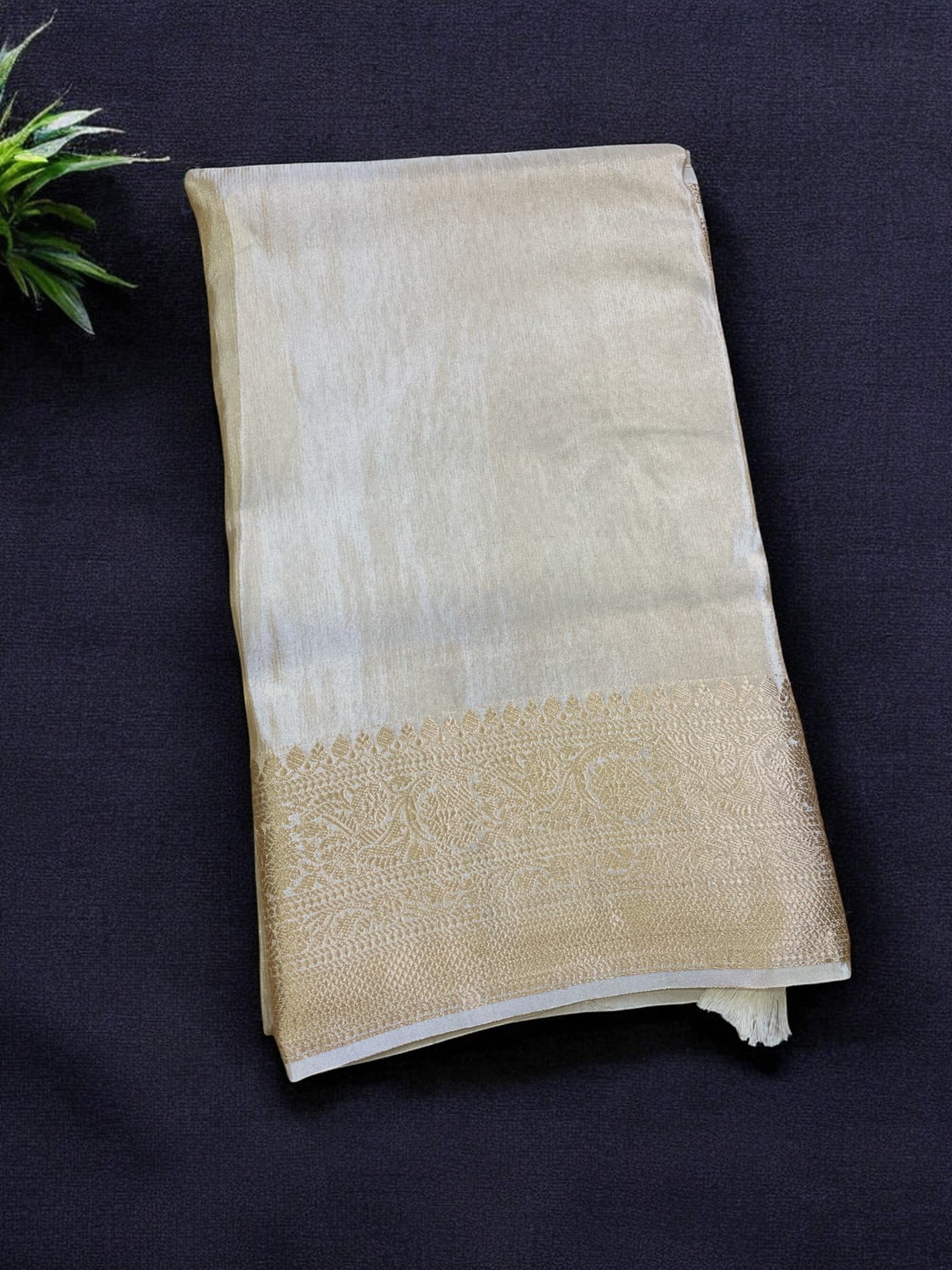 White tissue silk saree, Cream white silk saree, Half white wedding saree