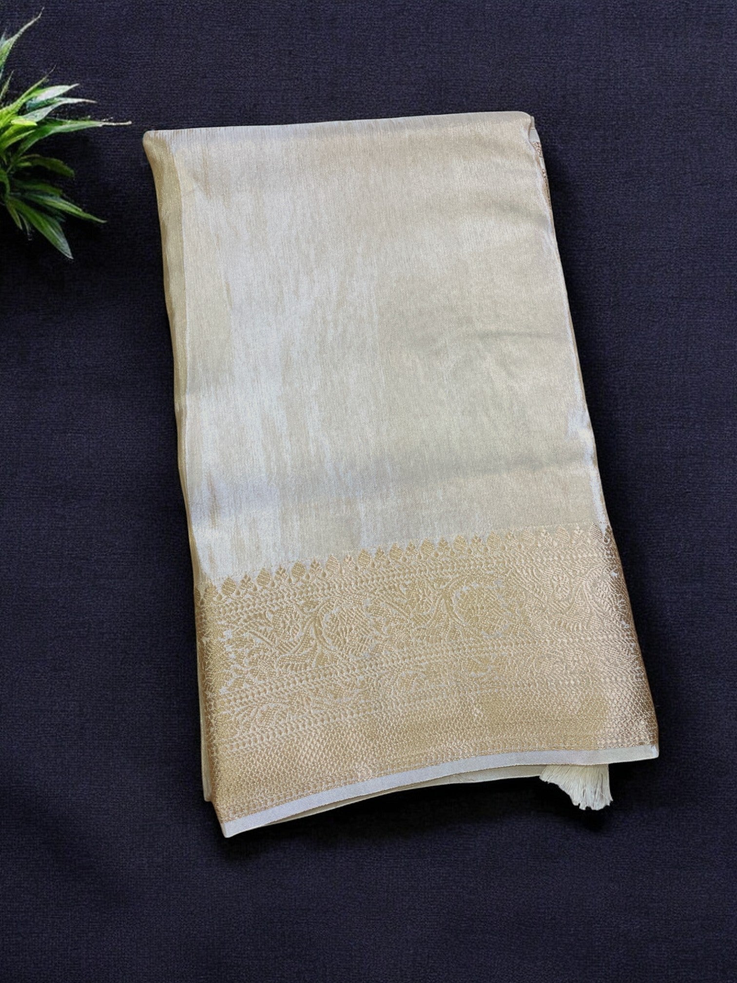 White tissue silk saree, Cream white silk saree, Half white wedding saree
