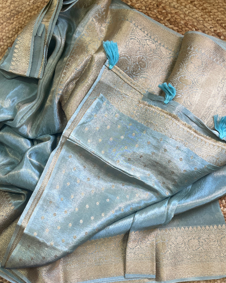 METALLIC BLUE TISSUE SILK SAREE