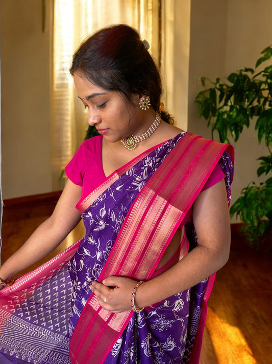 purple georgette marshmallow saree, casual wear saree, daily wear saree