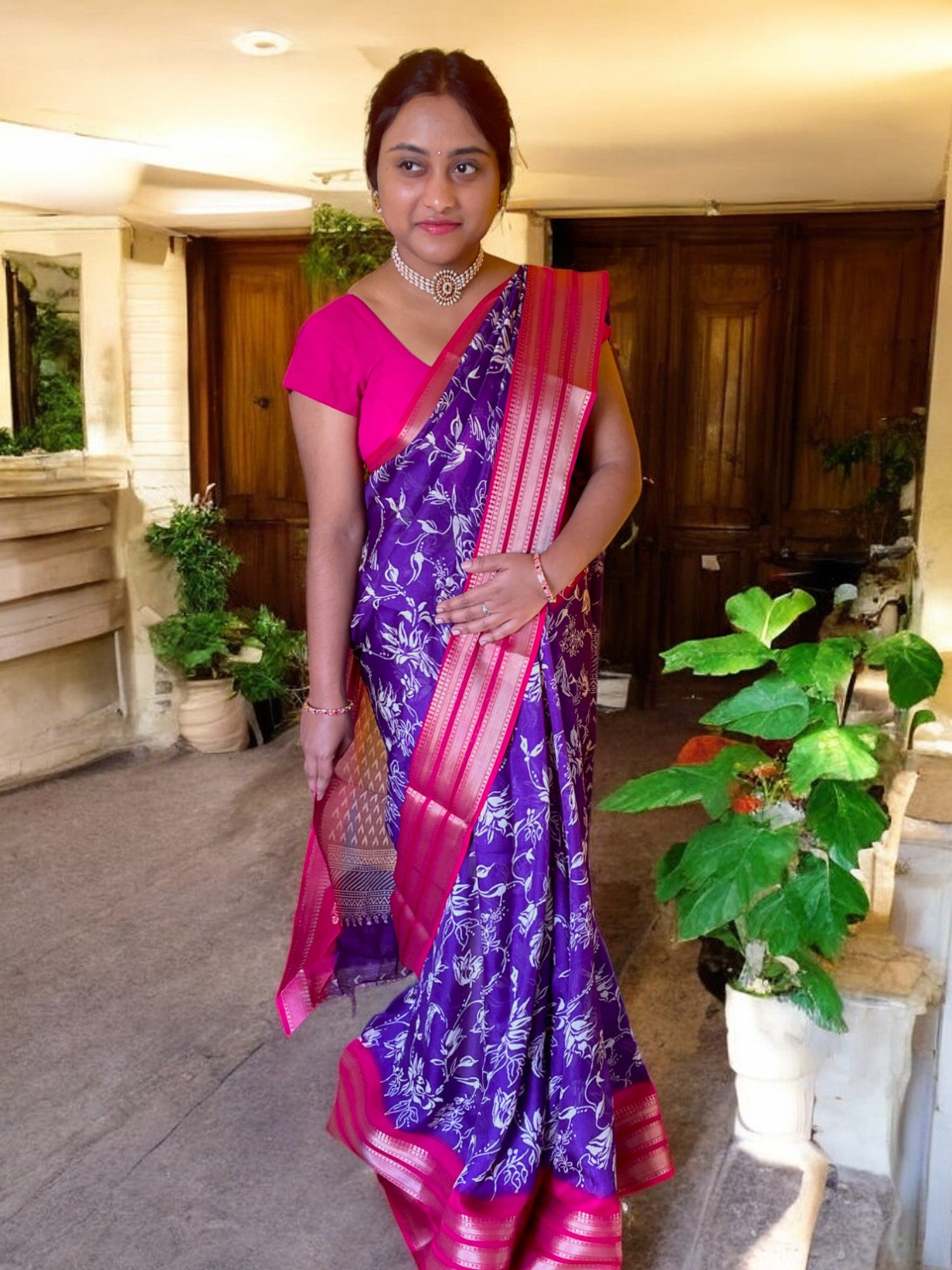 purple georgette marshmallow saree, casual wear saree, daily wear saree