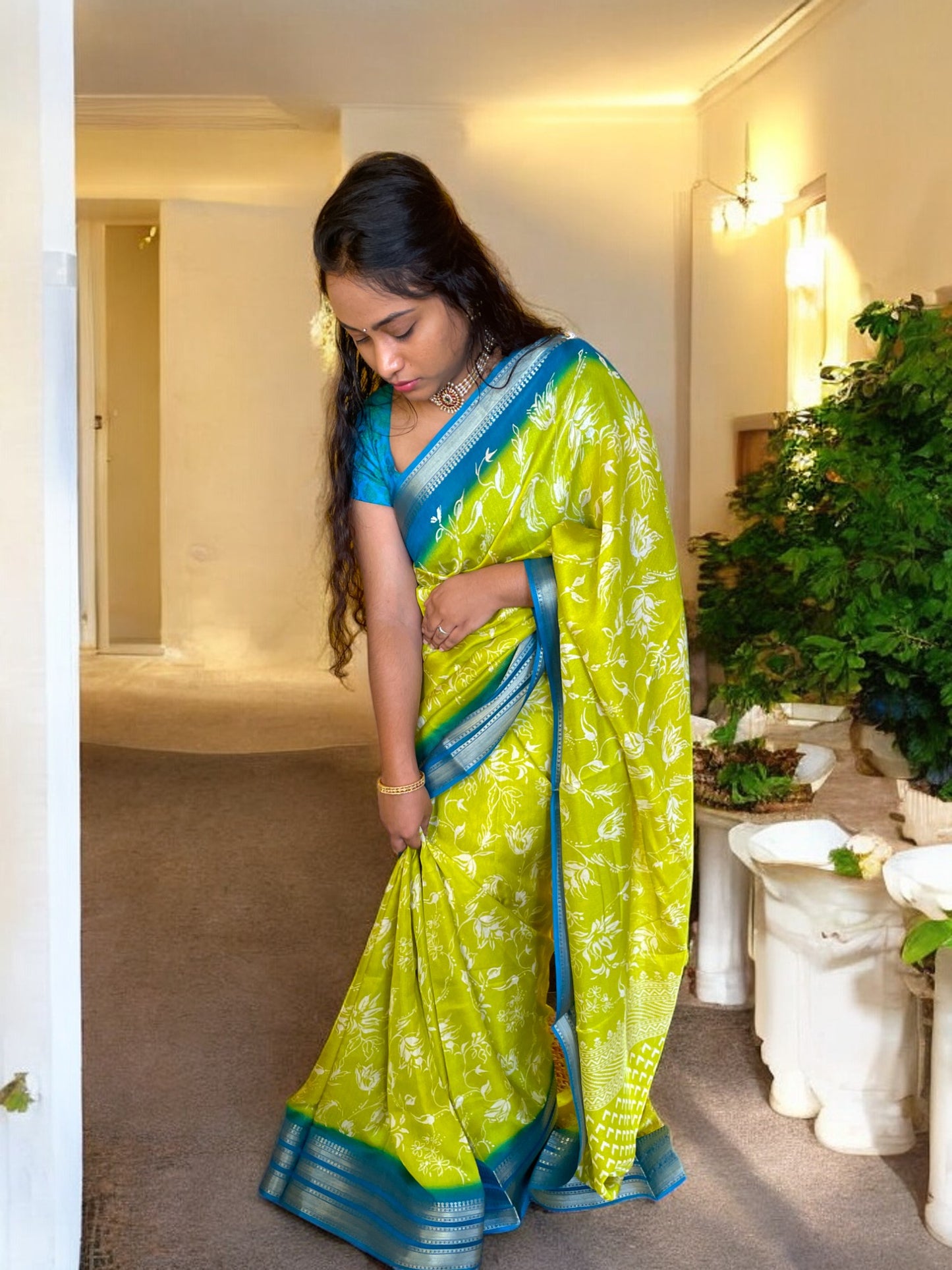 Green marshmallow saree, casual wear saree, 