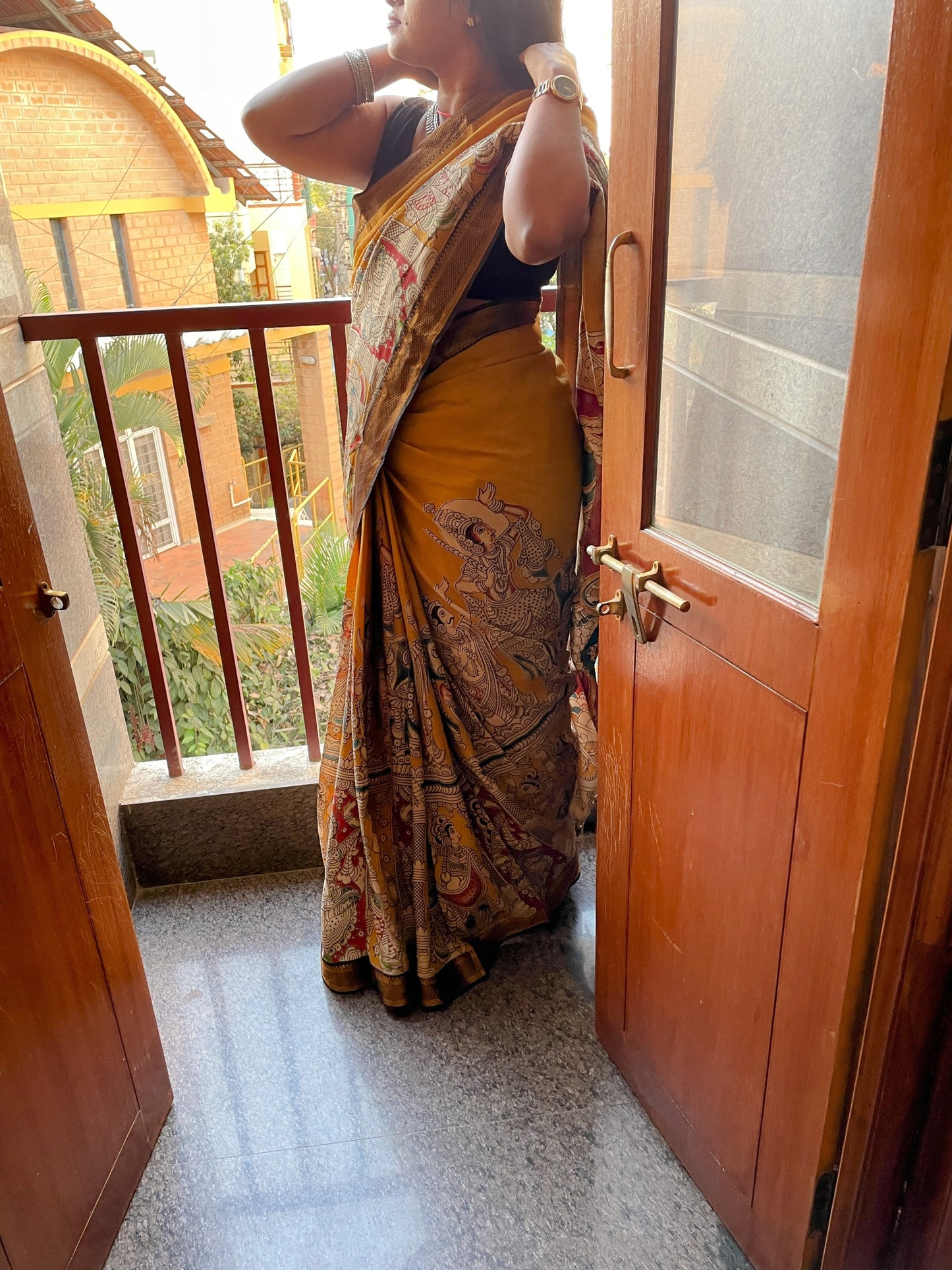 MUSTURD YELLOW CHENNURI KALAMKARI SILK SAREE