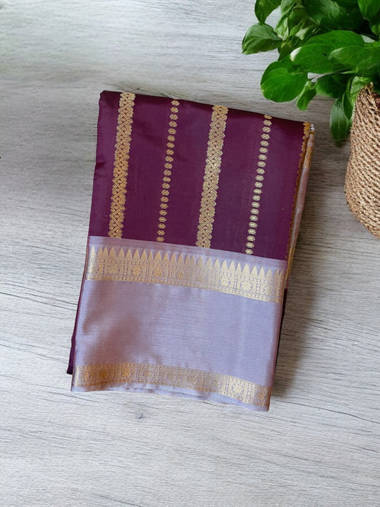 MAROON AND GREY SEMI KANCHI SAREE
