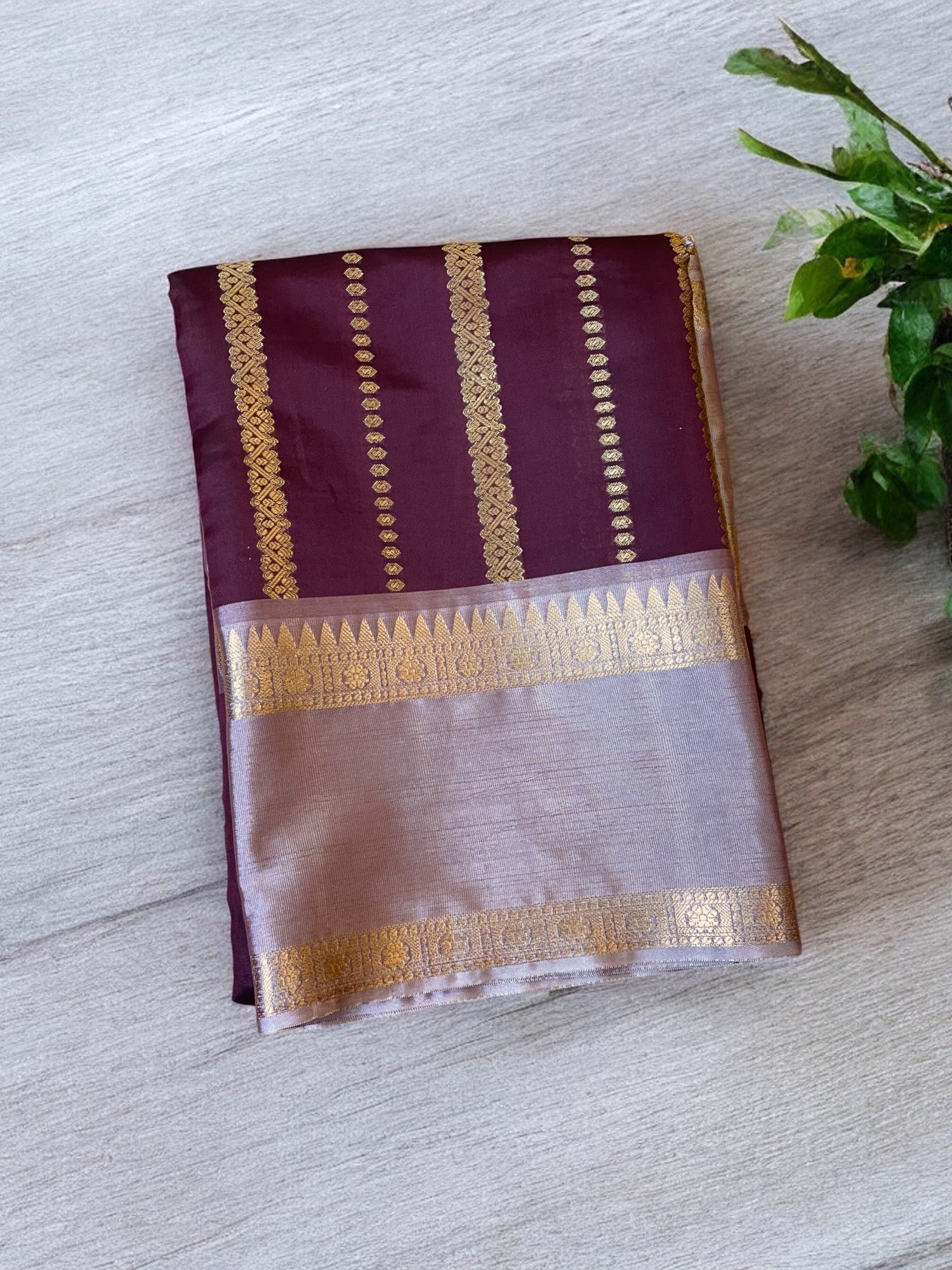 MAROON AND GREY SEMI KANCHI SAREE