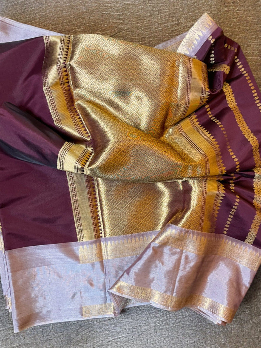 MAROON AND GREY SEMI KANCHI SAREE