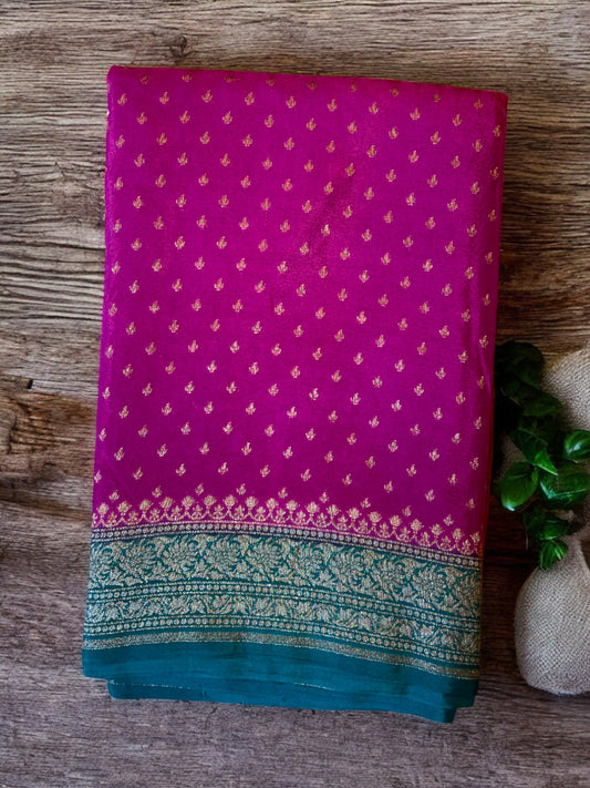 MAGENTA AND GREEN PURE BANARASI SILK SAREE