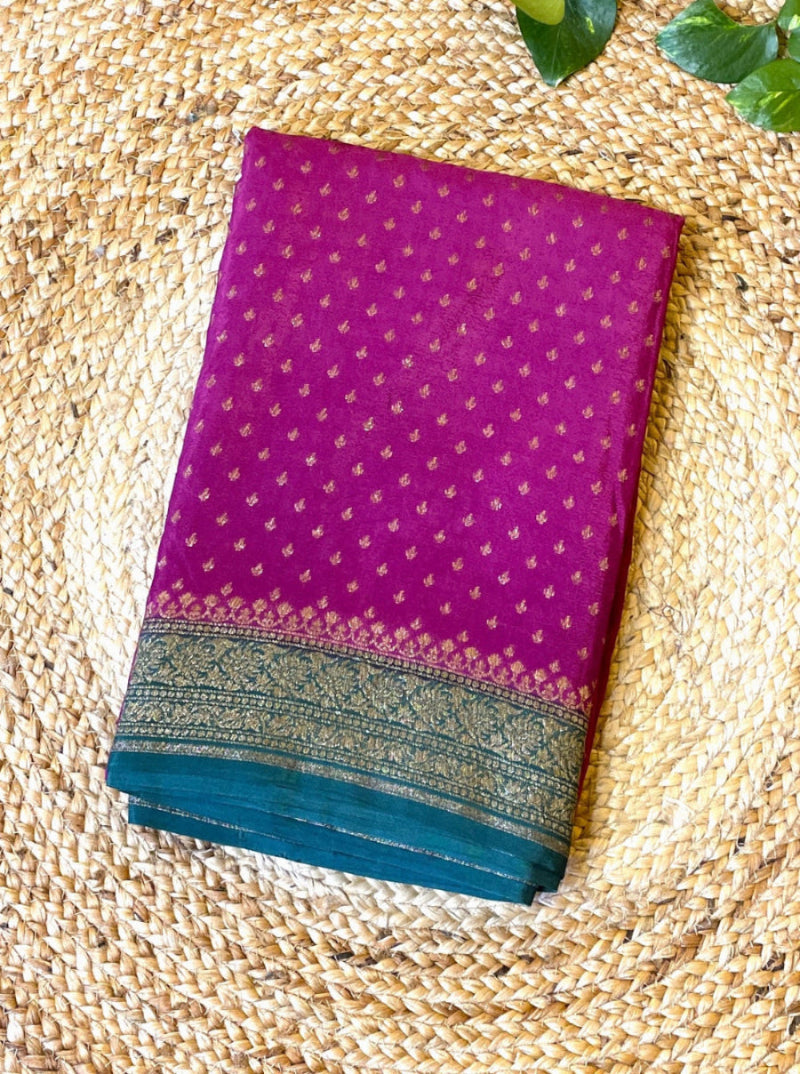 MAGENTA AND GREEN PURE BANARASI SILK SAREE
