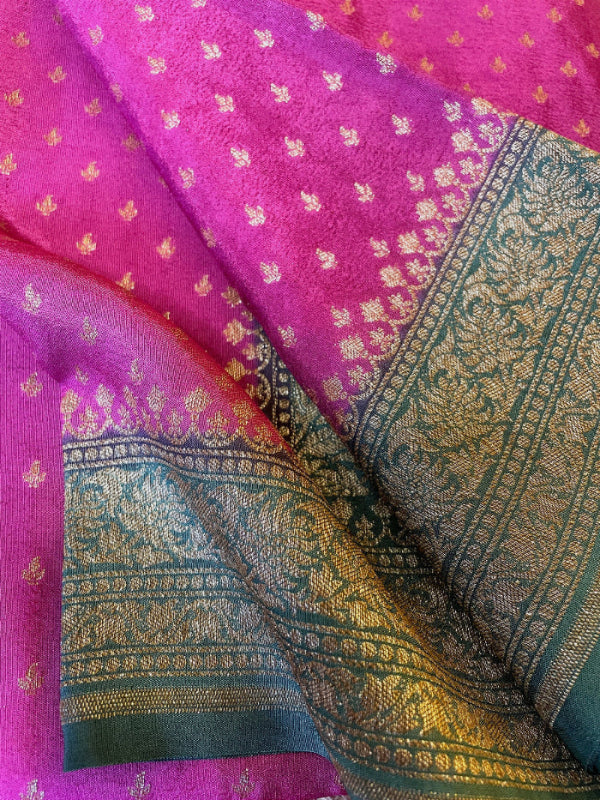 MAGENTA AND GREEN PURE BANARASI SILK SAREE