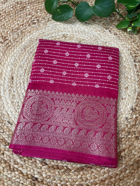 RANI PINK PRINTED SEMI DOLA SAREE