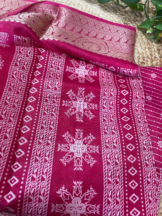 PINK PRINTED SEMI DOLA SAREE