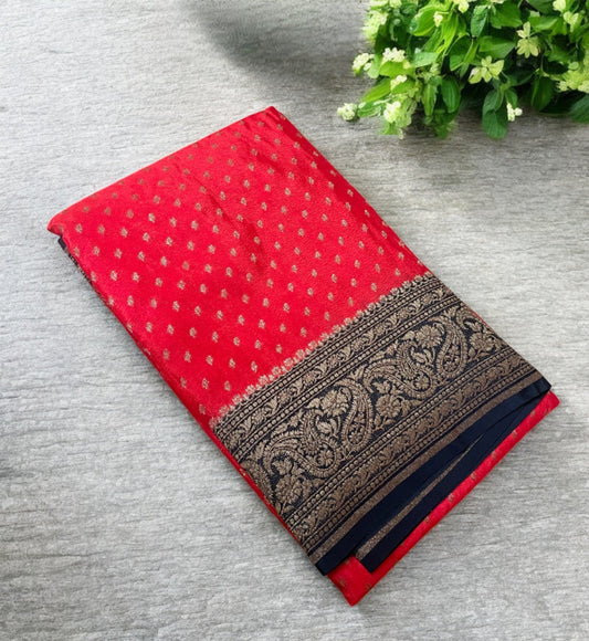 chiffonsaree, Red Banarasi saree
