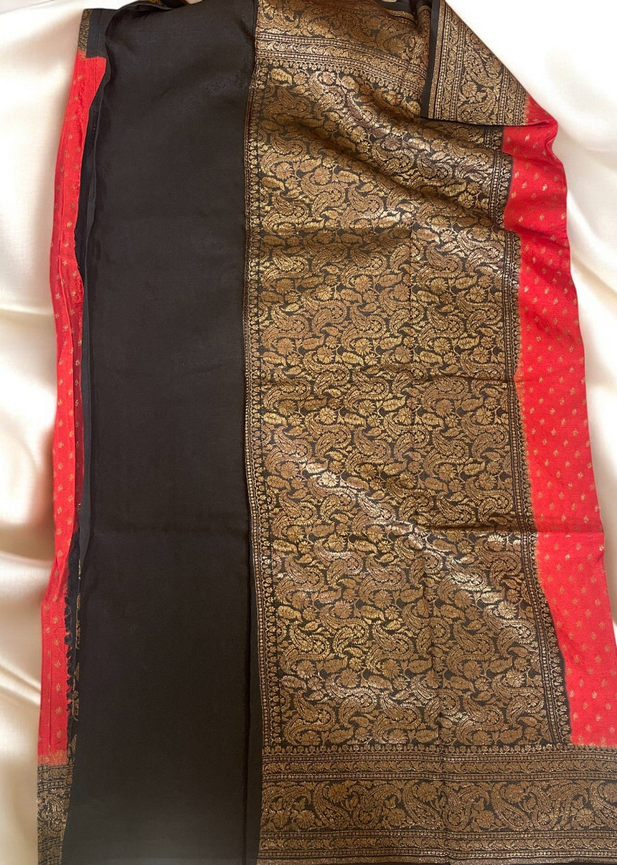 chiffonsaree, Red Banarasi saree