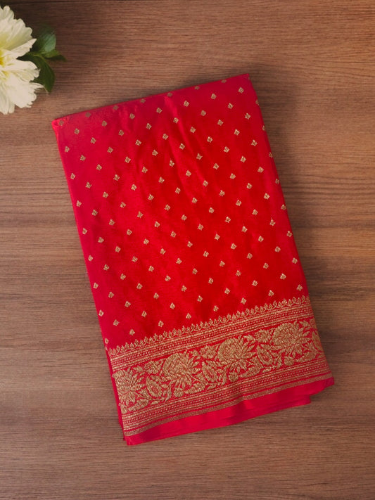 Red banarasi silk saree, Pure crepe silk