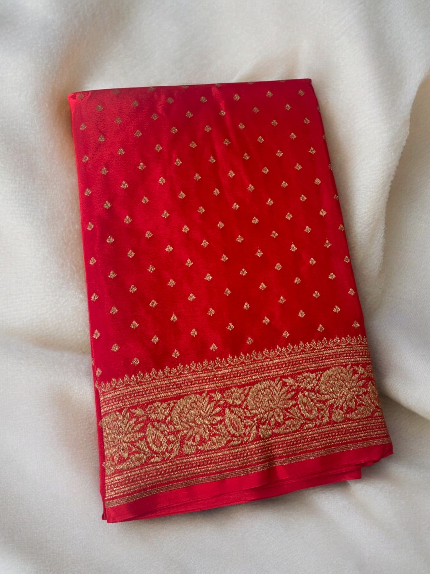 Red banarasi silk saree, Pure crepe silk