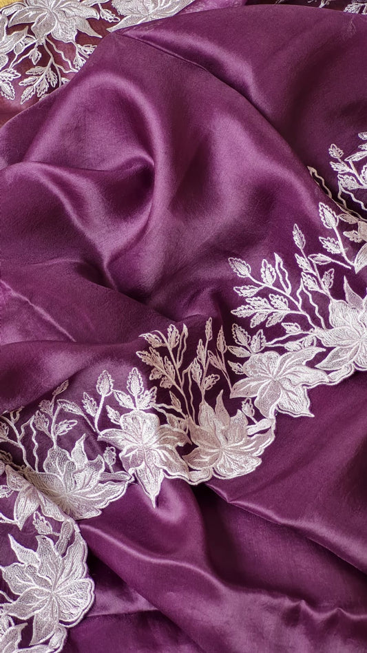 PLUM PURE FLORAL ORGANZA SAREE