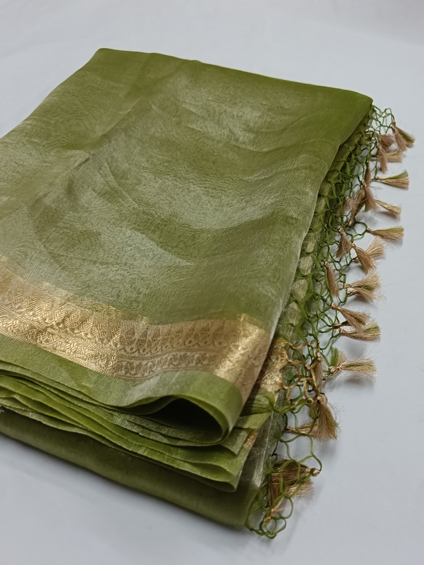 MEHENDI GREEN PURE TISSUE BANARASI SILK SAREE