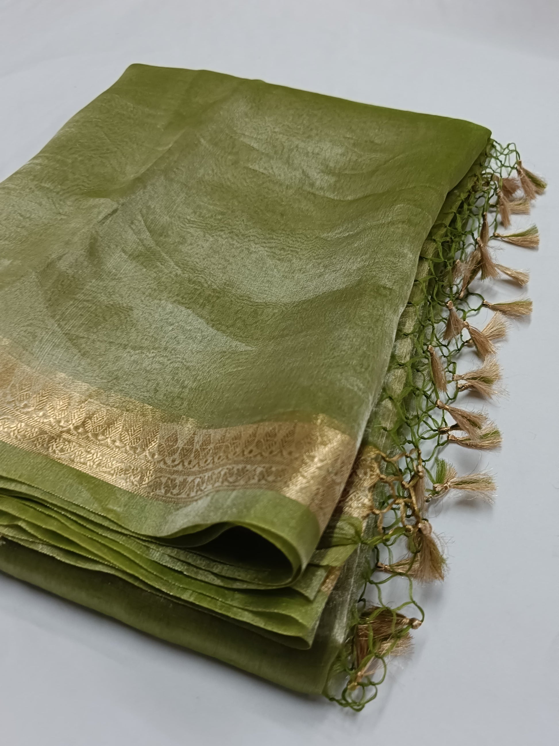 MEHENDI GREEN PURE TISSUE BANARASI SILK SAREE
