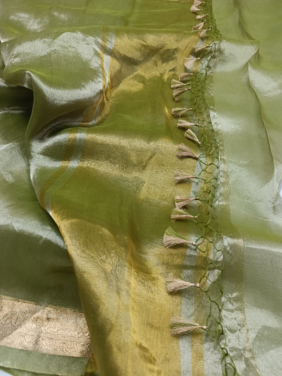 MEHENDI GREEN PURE TISSUE BANARASI SILK SAREE
