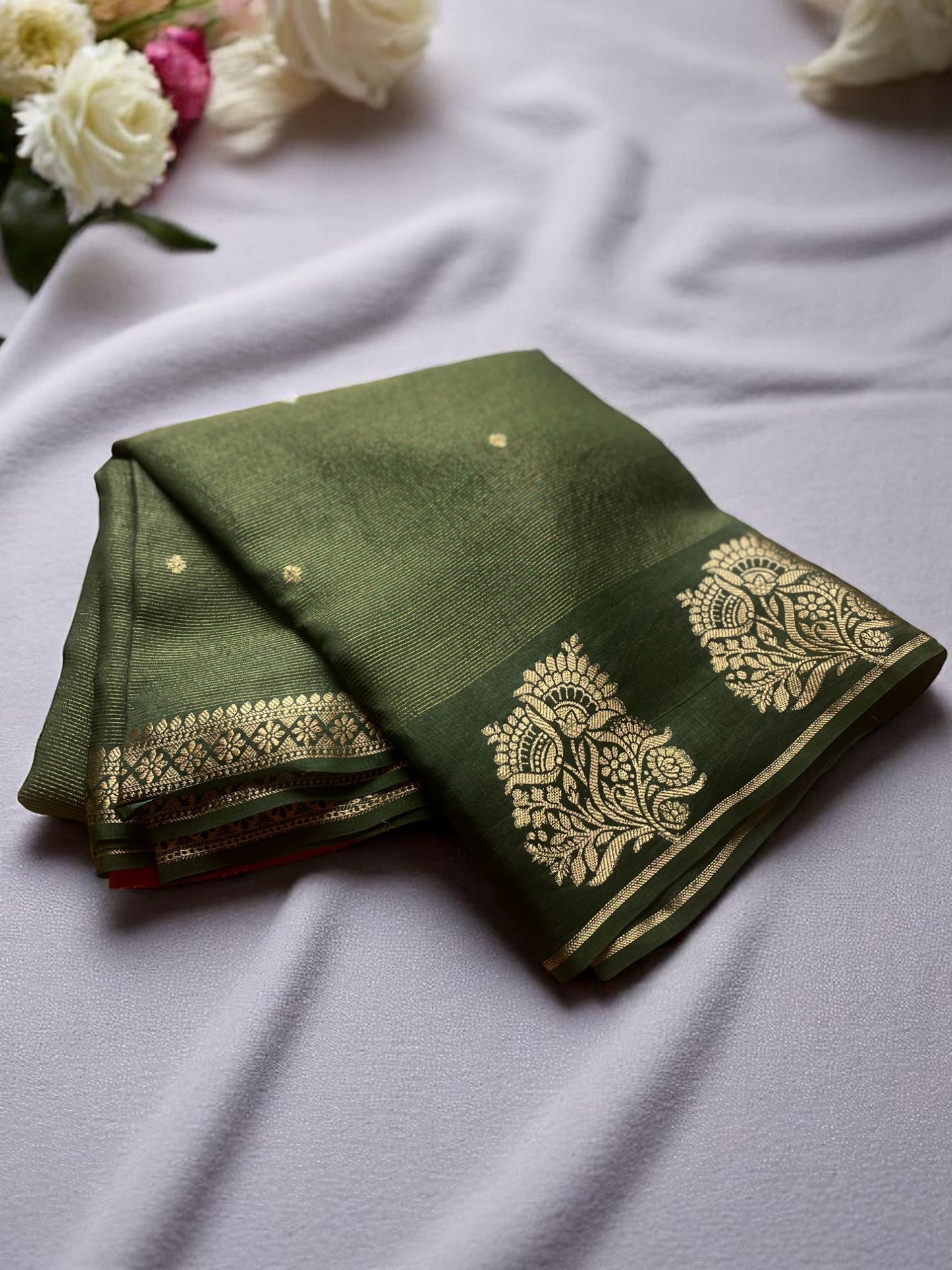 MEHANDI GREEN TEMPLE DOLA SILK SAREE