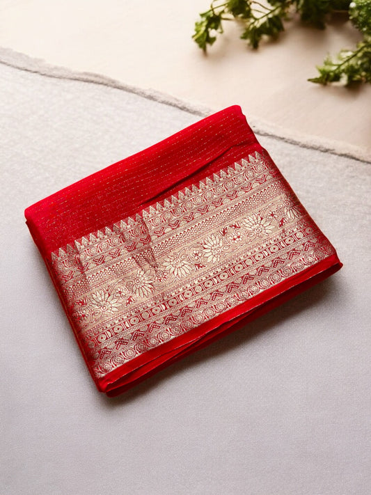 RED PREMIUM SEMI CREPE SILK SAREE