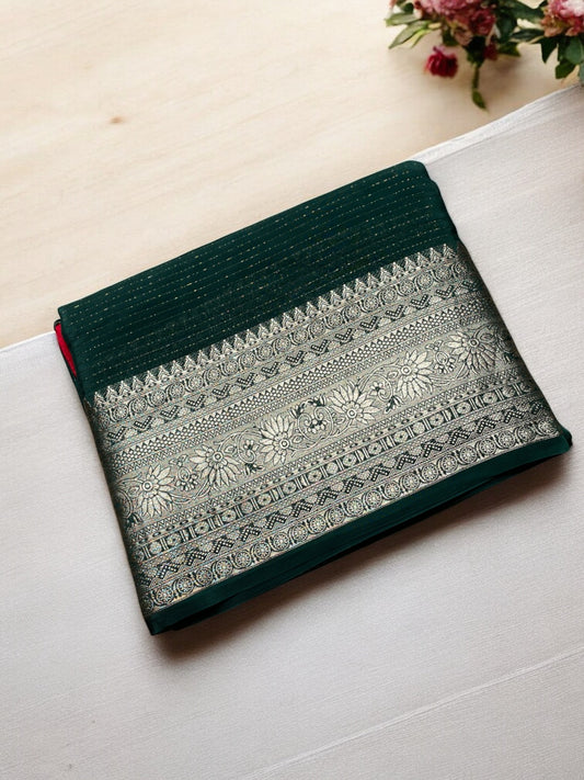 BOTTLE GREEN PREMIUM SEMI CREPE SILK SAREE