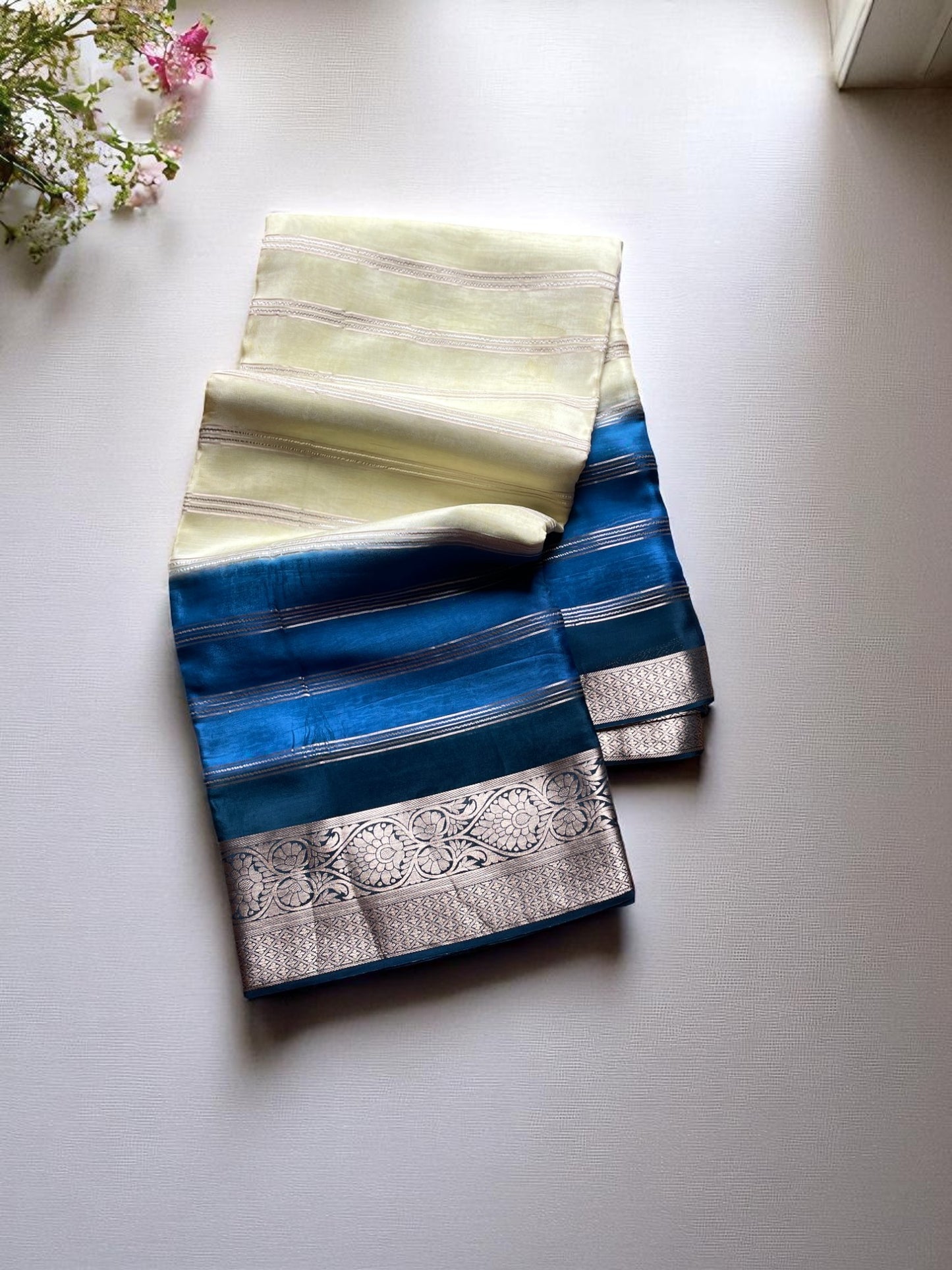 NEON AND TEAL BLUE 3D PREMIUM CREPE SAREE