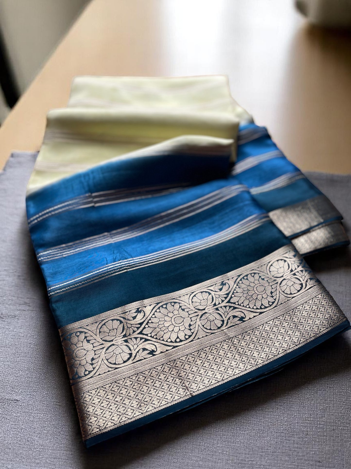 NEON AND TEAL BLUE 3D PREMIUM CREPE SAREE