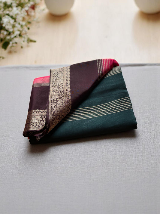 PINK AND GREEN BLUE 3D PREMIUM CREPE SILK SAREE