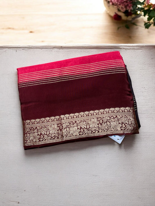 PINK AND NAVY BLUE 3D PREMIUM CREPE SILK SAREE