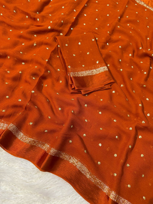 Orange viscose georgette saree