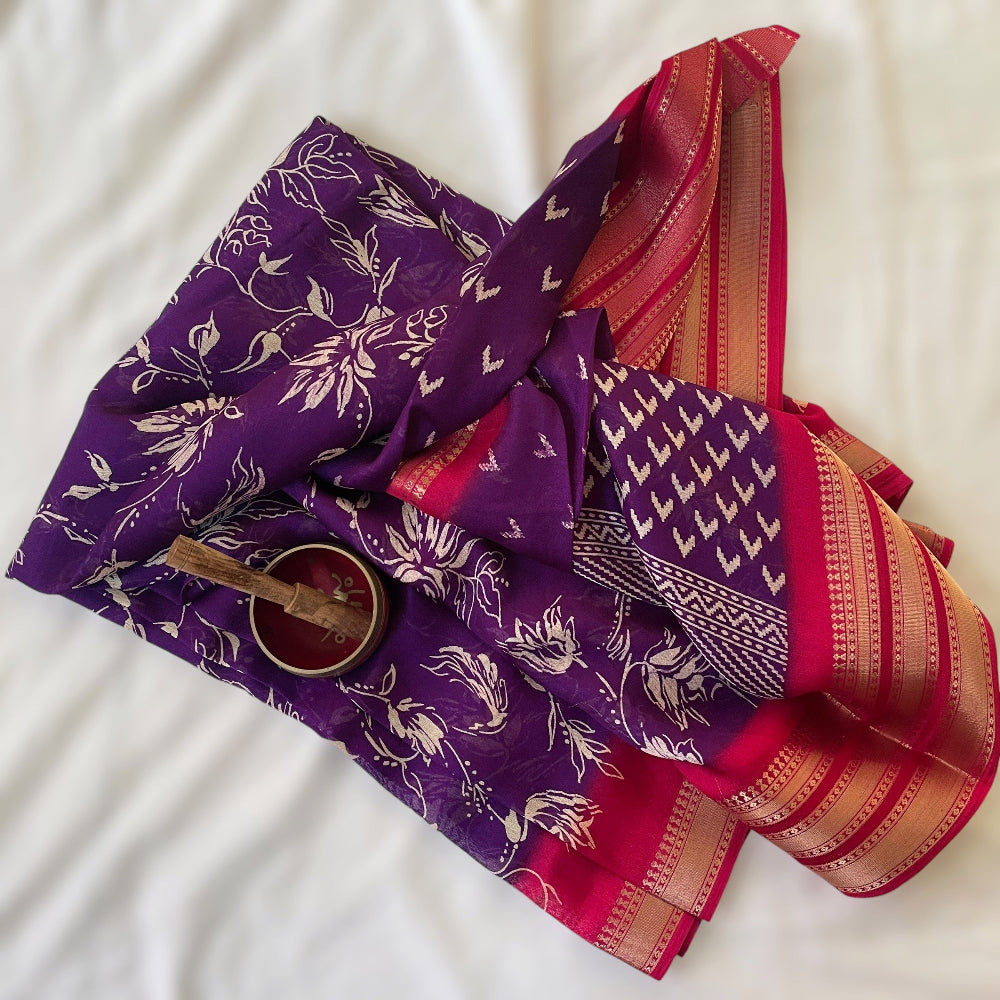 purple georgette marshmallow saree, casual wear saree, daily wear saree
