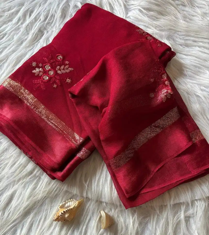 Pink georgette saree